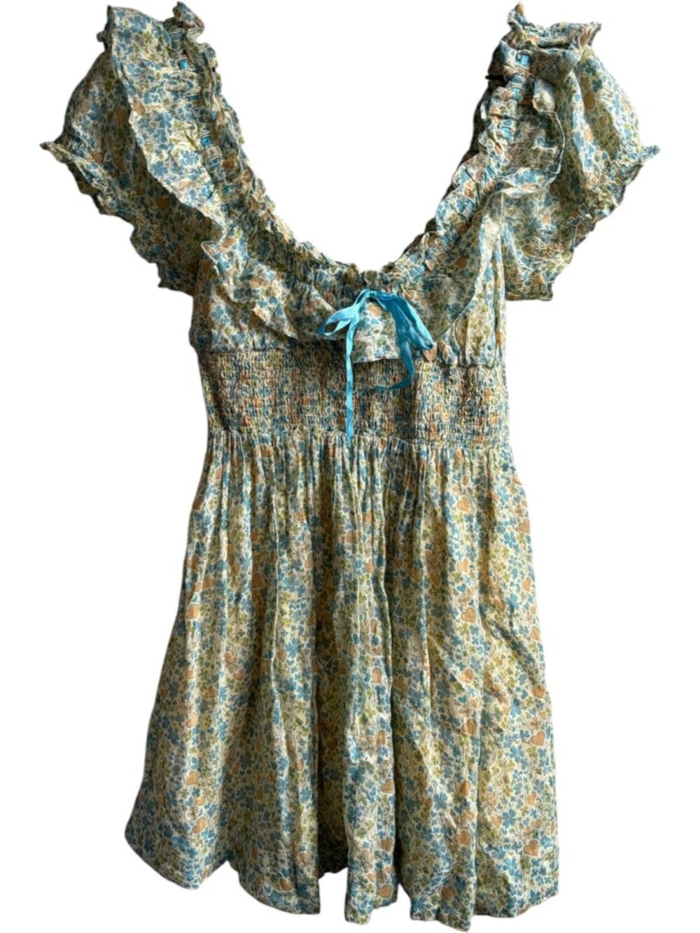 Free People Tasha Mini Dress Floral Printed Smocked Ruffle Puff Sleeve Small - Picture 2 of 7